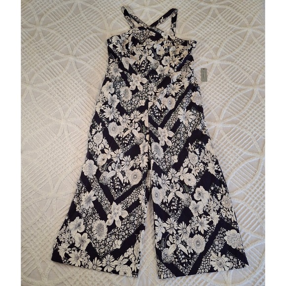 Anthropologie Pants - Anthropologie Maeve Blue White Floral Halter Wide Leg Jumpsuit 14 Petite NWT